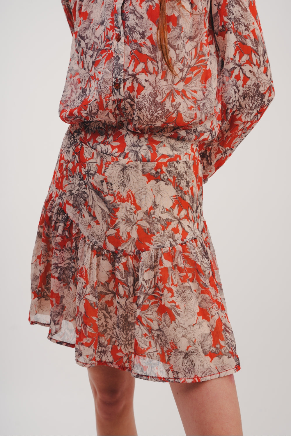 Minifalda Rita Black Flower - Rojo