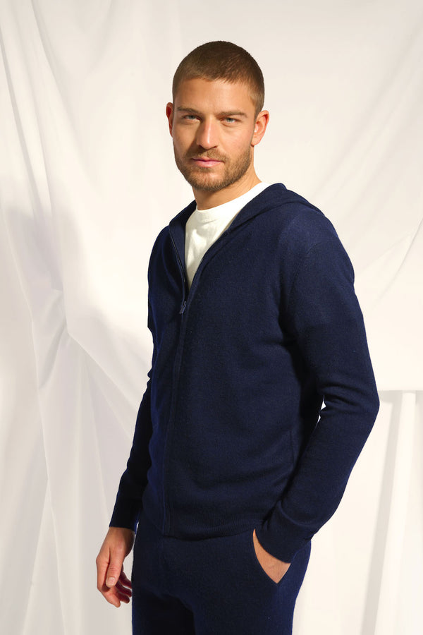 Zip-Up Hooded Cardigan - Elliot - Navy