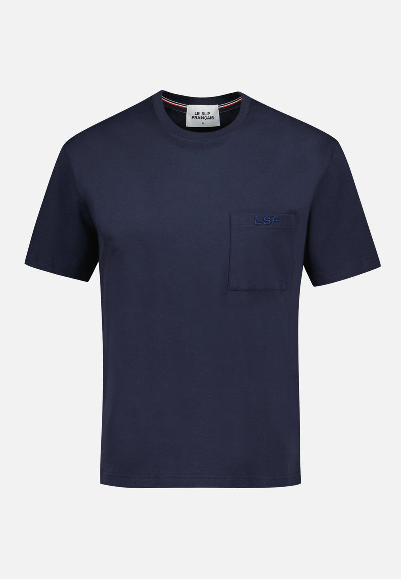 T-Shirt Homme Bleu Marine Avec Poche Poitrine En Coton - Sasha Marine
