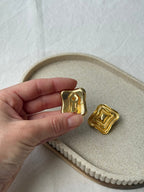 Boucles D’Oreilles Vintage - Rectangles Texturés Dorés