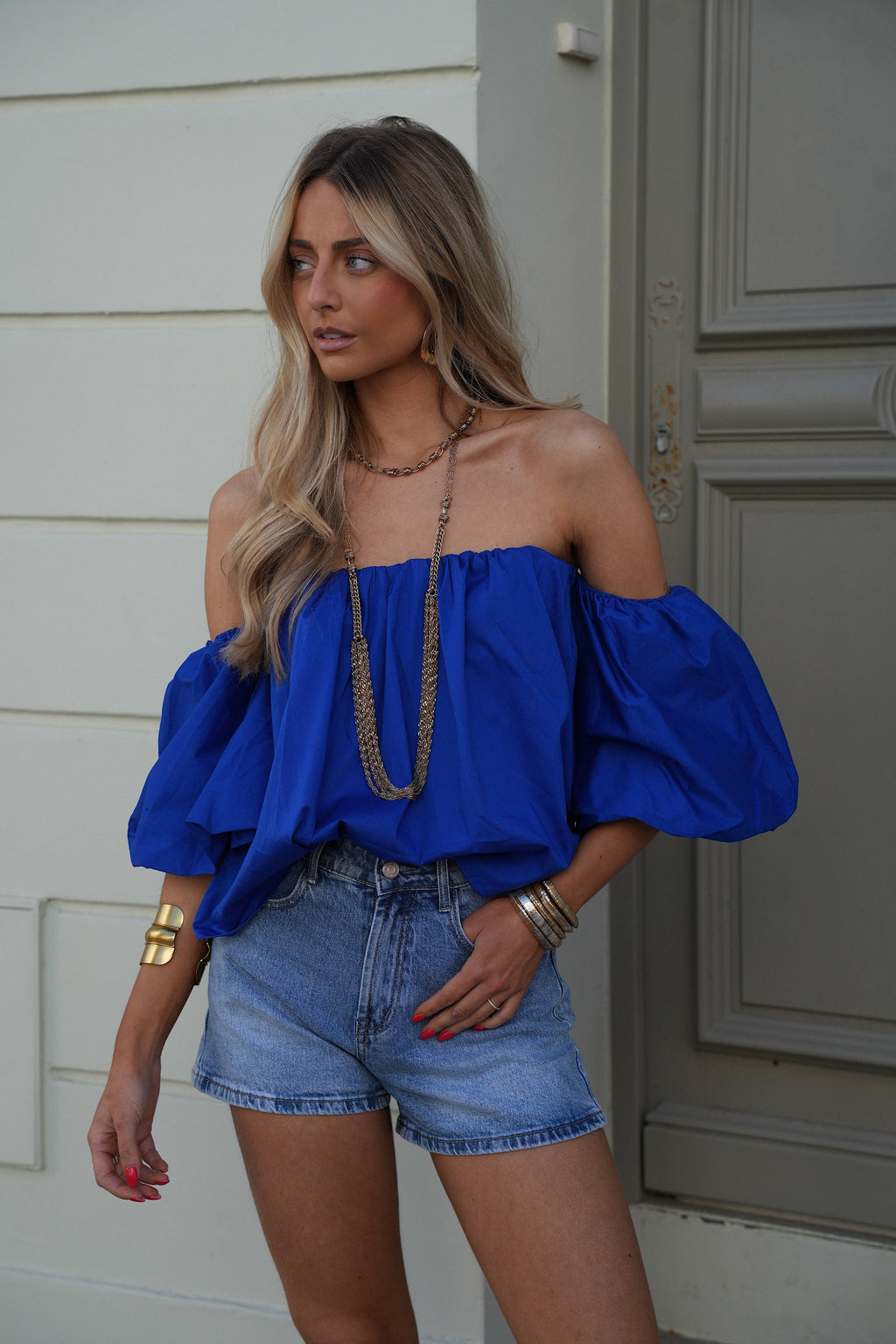 Blouse Col Bardot Nao - Bleu Roi