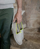 chausson laine homme beige jaune fluo Angarde nature morte