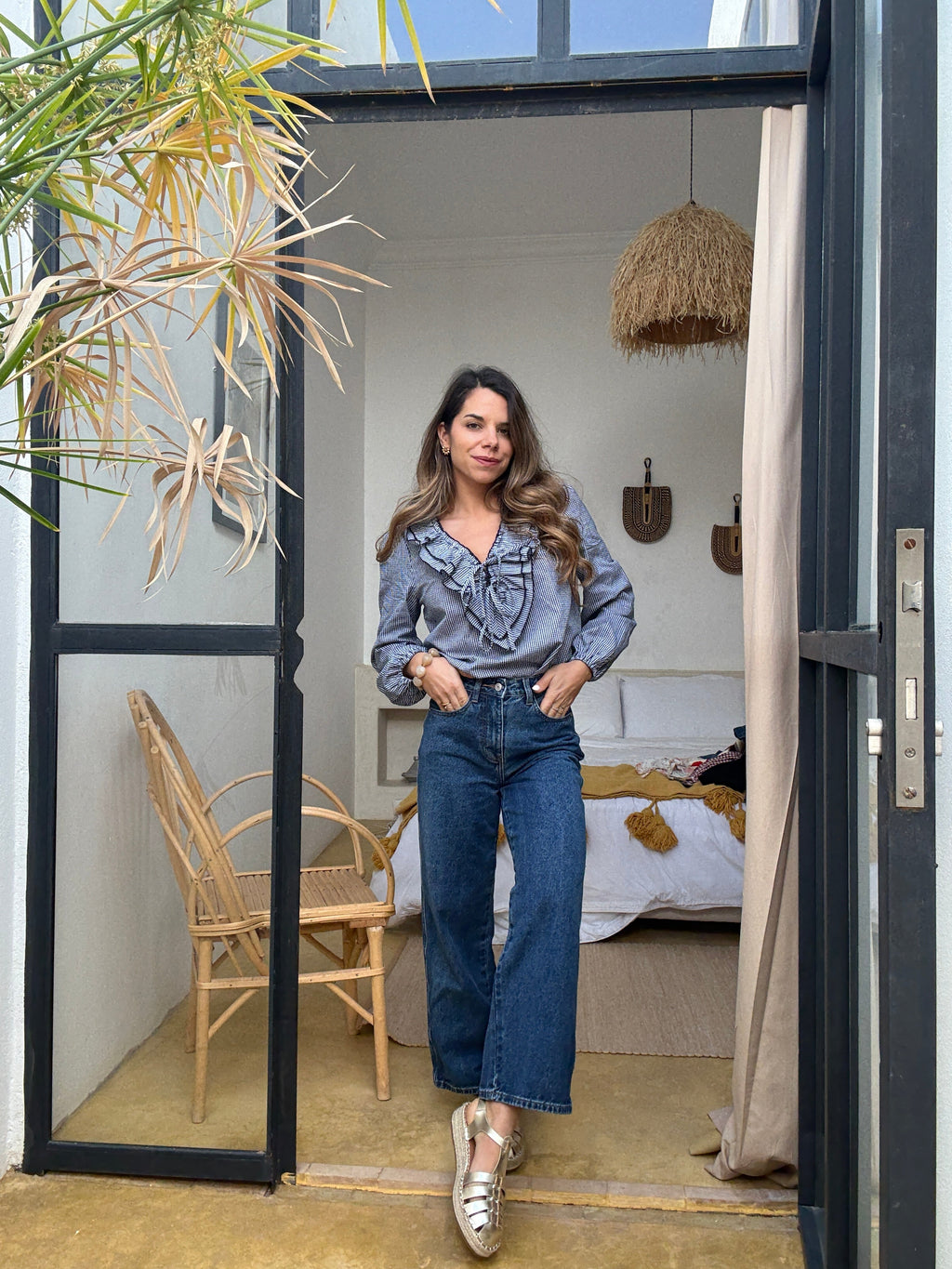 Blusa Stella de cuadros vichy azul marino