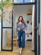 Blusa Stella de cuadros vichy azul marino