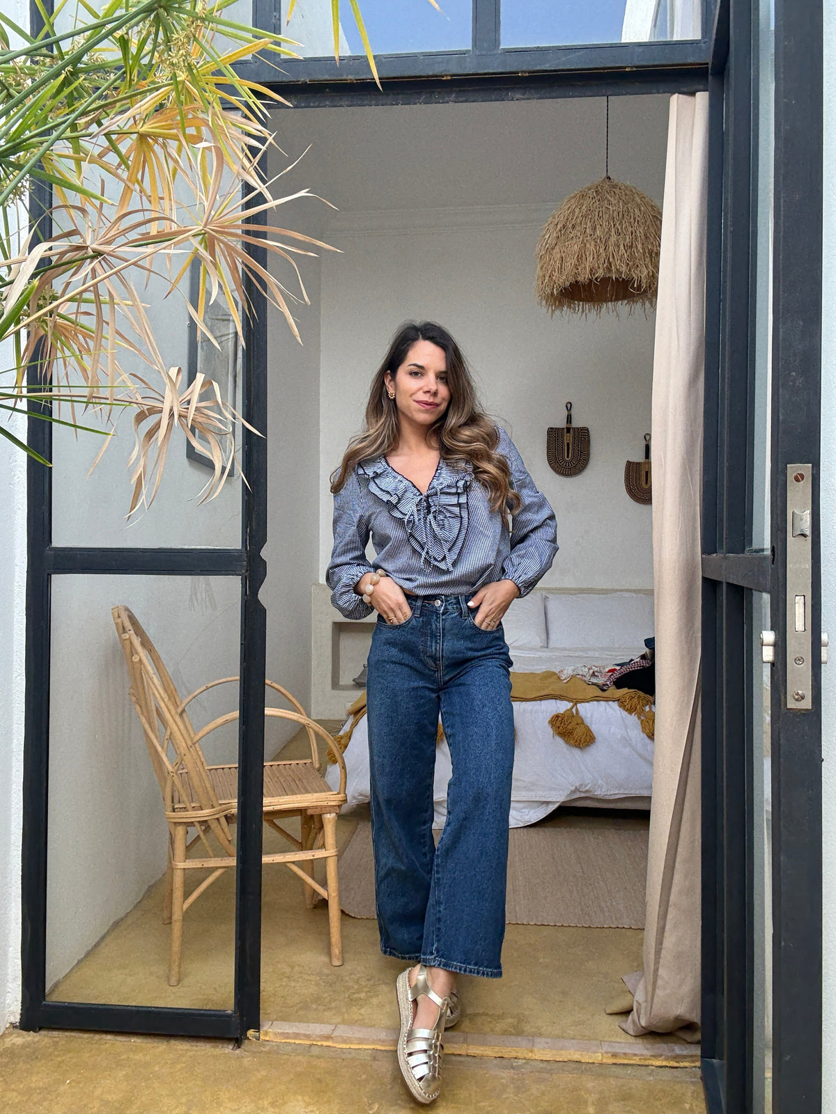 Blusa Stella de cuadros vichy azul marino