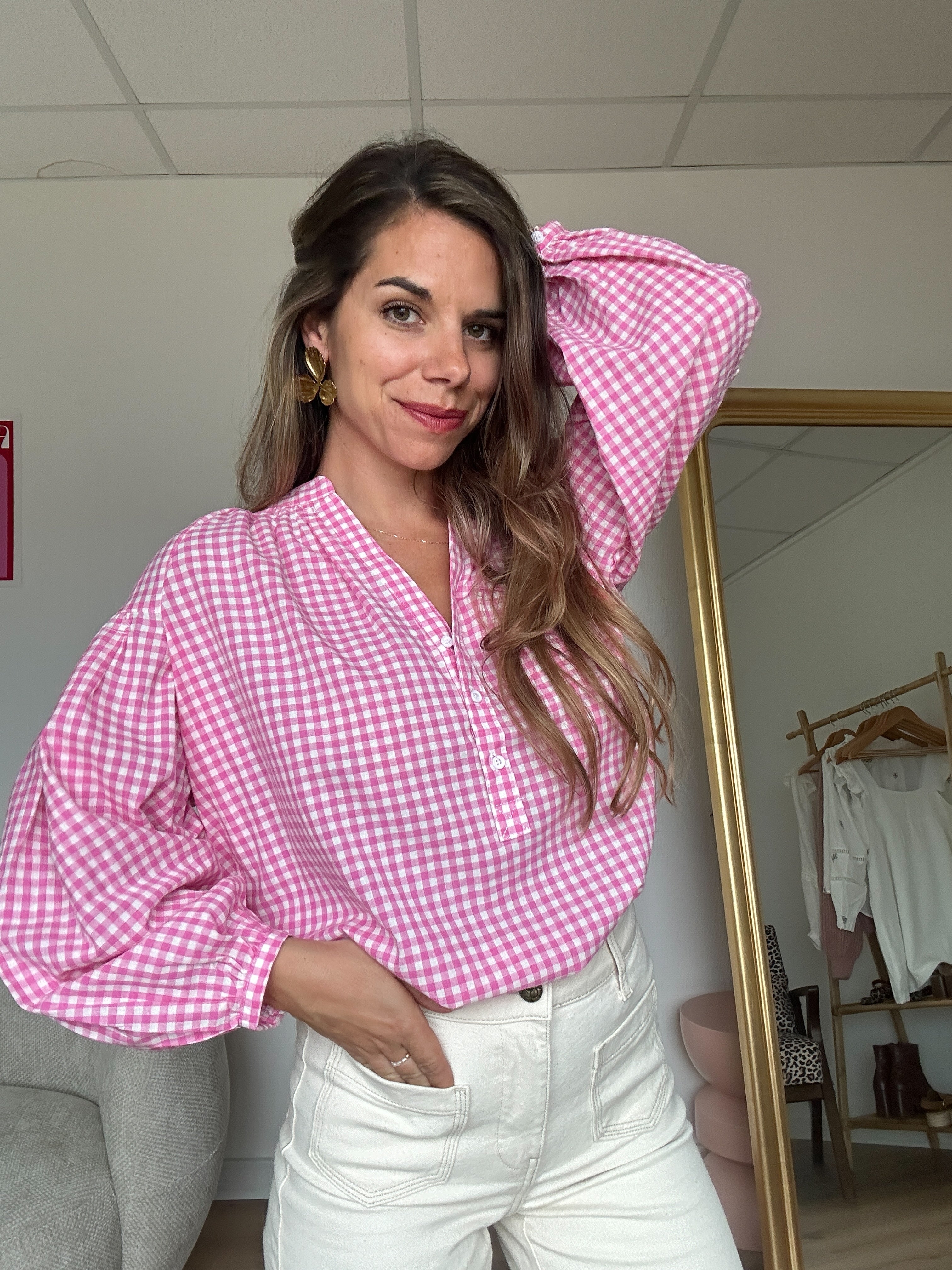 Blusa de cuadros vichy rosa Clothilde
