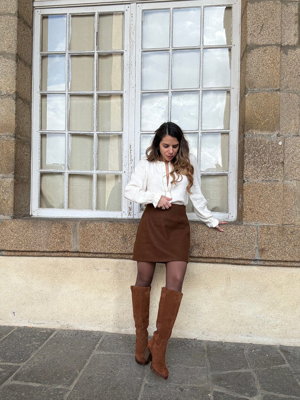Falda efecto lana Lou Chocolate