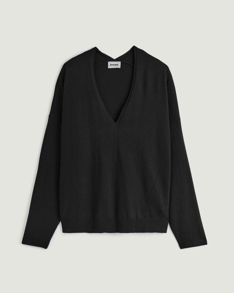 Pull Col V Oversize - Noir - Femme