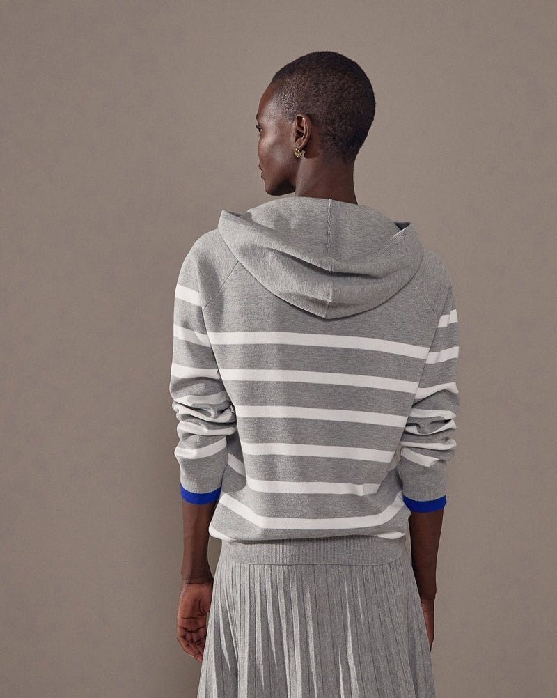 Pull Mariniere A Capuche - Gris Moyen - Femme