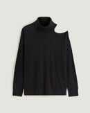 Pull Col Roule Epaule Denudee - Noir - Femme