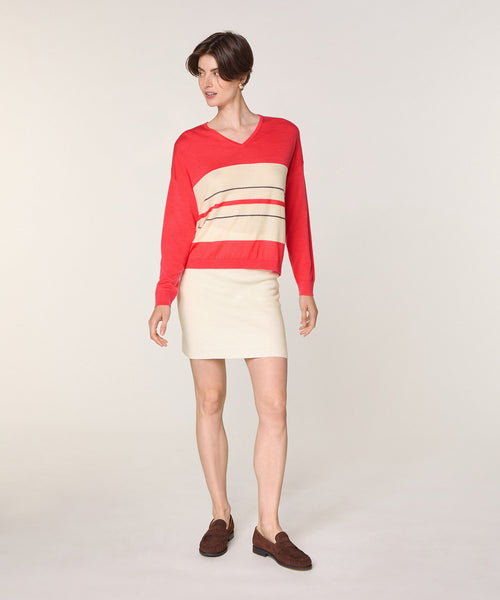 Jersey de rayas con cuello de pico - Naranja Coral - Mujer