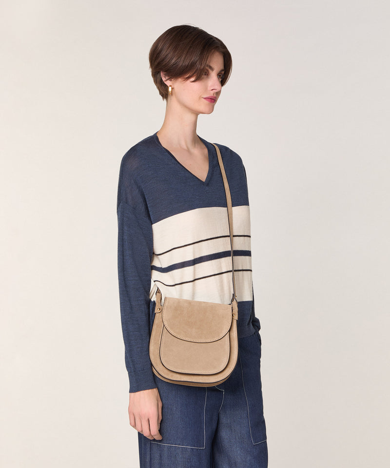 Jersey de rayas con cuello de pico - Azul denim - Mujer