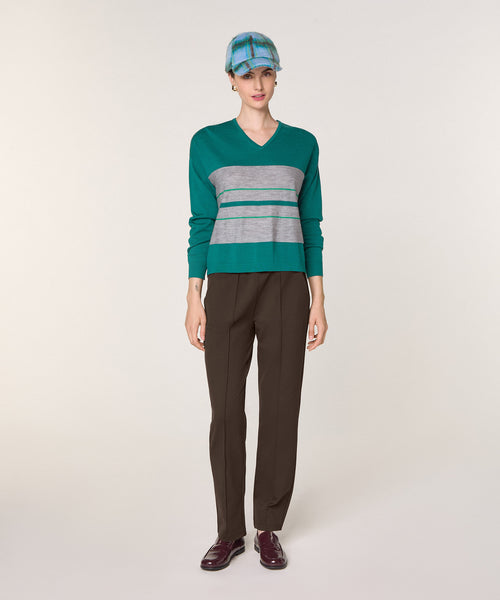 Jersey de rayas con cuello de pico - Verde pato - Mujer