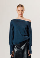 Pull Epaule Nue Asymetrique - Bleu Petrole - Femme