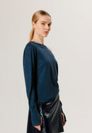 Pull Epaule Nue Asymetrique - Bleu Petrole - Femme