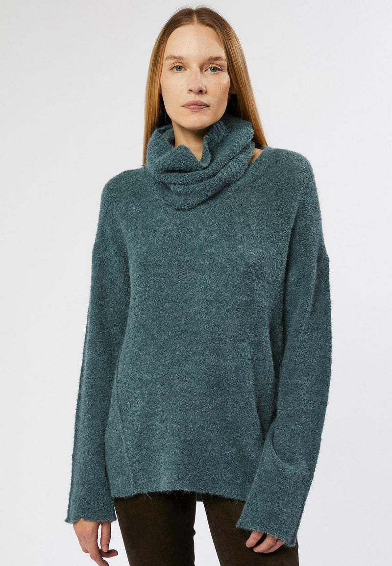 Pull Col Amovible - Vert De Gris - Femme