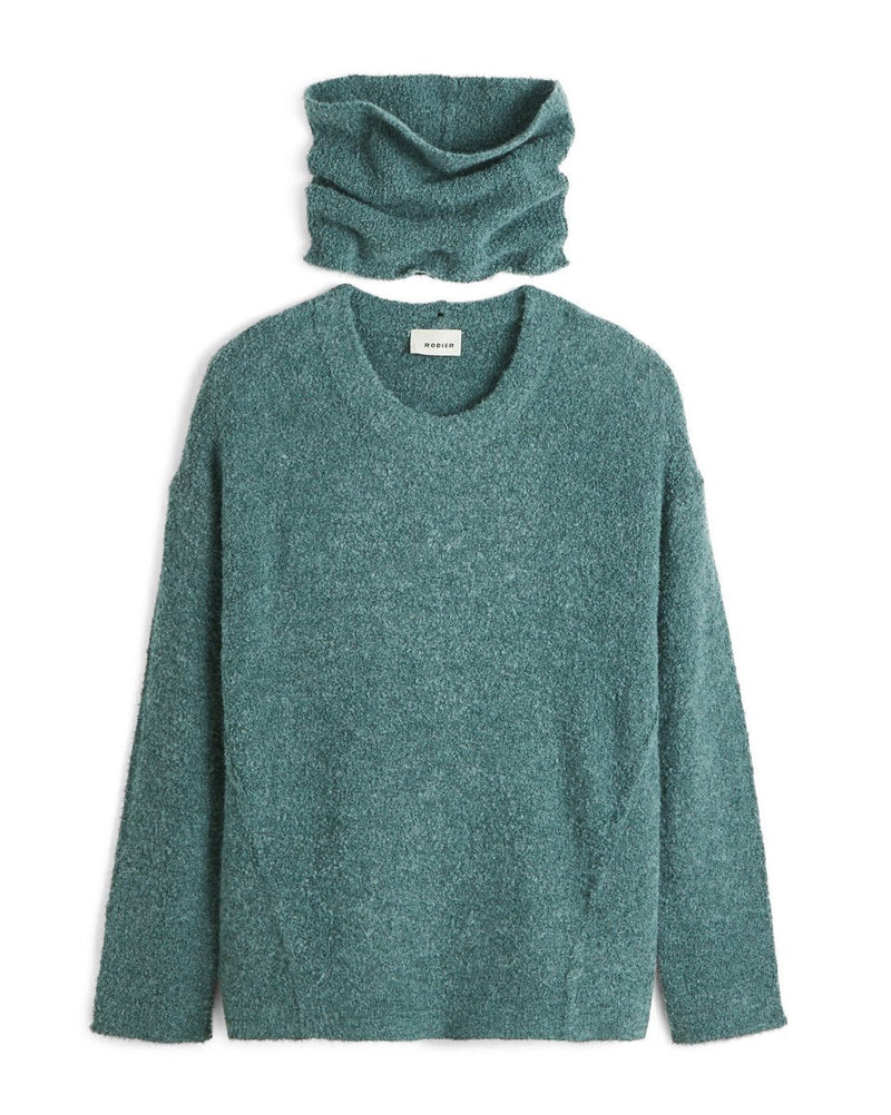 Pull Col Amovible - Vert De Gris - Femme