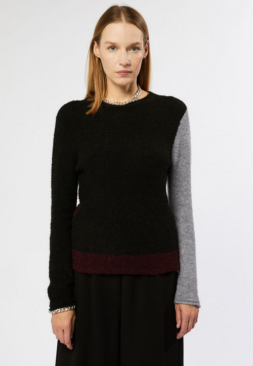 Pull Col Montant Tricolore - Noir - Femme