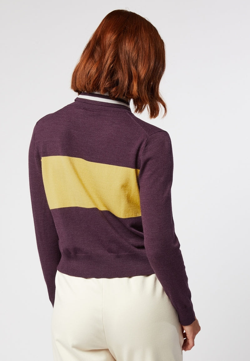 Pull Col Roule Bicolore - Violet Aubergine - Femme