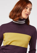 Pull Col Roule Bicolore - Violet Aubergine - Femme