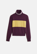 Pull Col Roule Bicolore - Violet Aubergine - Femme