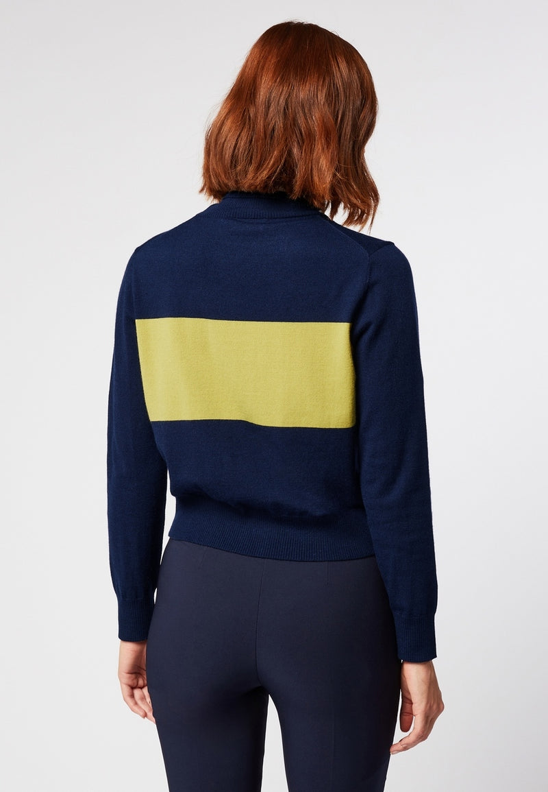 Pull Col Roule Bicolore - Bleu Marine - Femme