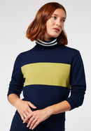 Pull Col Roule Bicolore - Bleu Marine - Femme