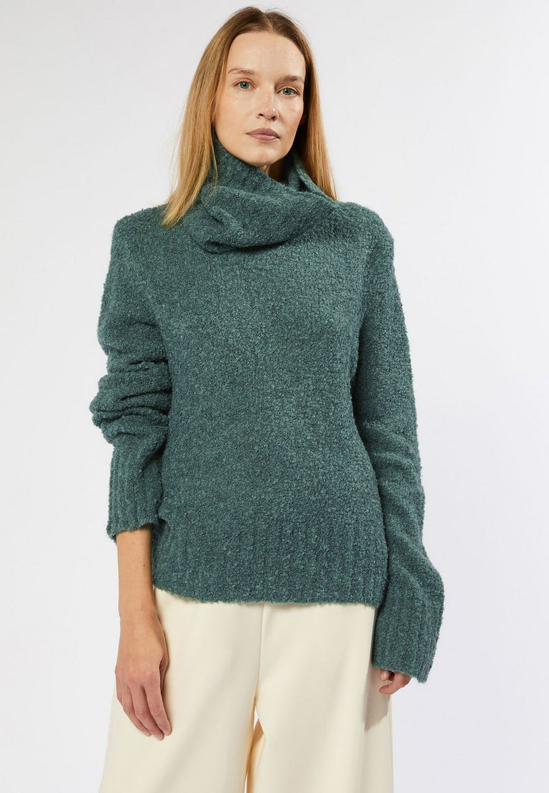 Pull Col Roulee Amovible - Vert De Gris - Femme