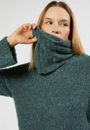 Pull Col Roulee Amovible - Vert De Gris - Femme