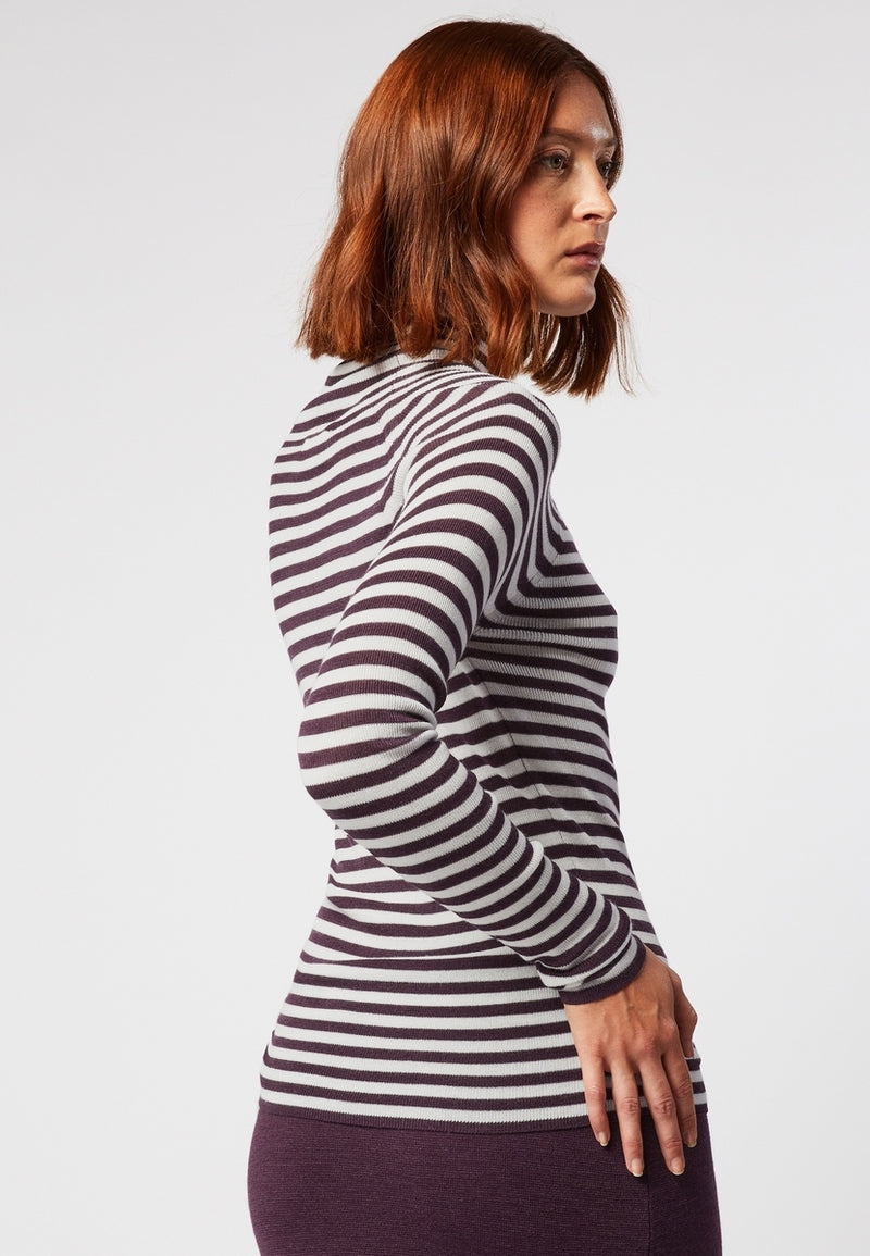 Pull Chaussette A Rayures - Violet Aubergine - Femme