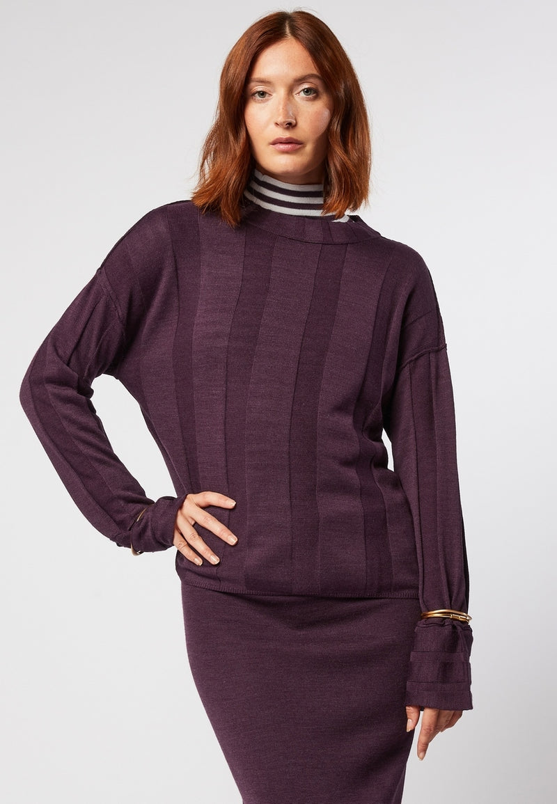 Pull Col Rond - Violet Aubergine - Femme