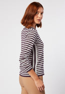 Pull Col Rond Raye Moulant - Violet Aubergine - Femme