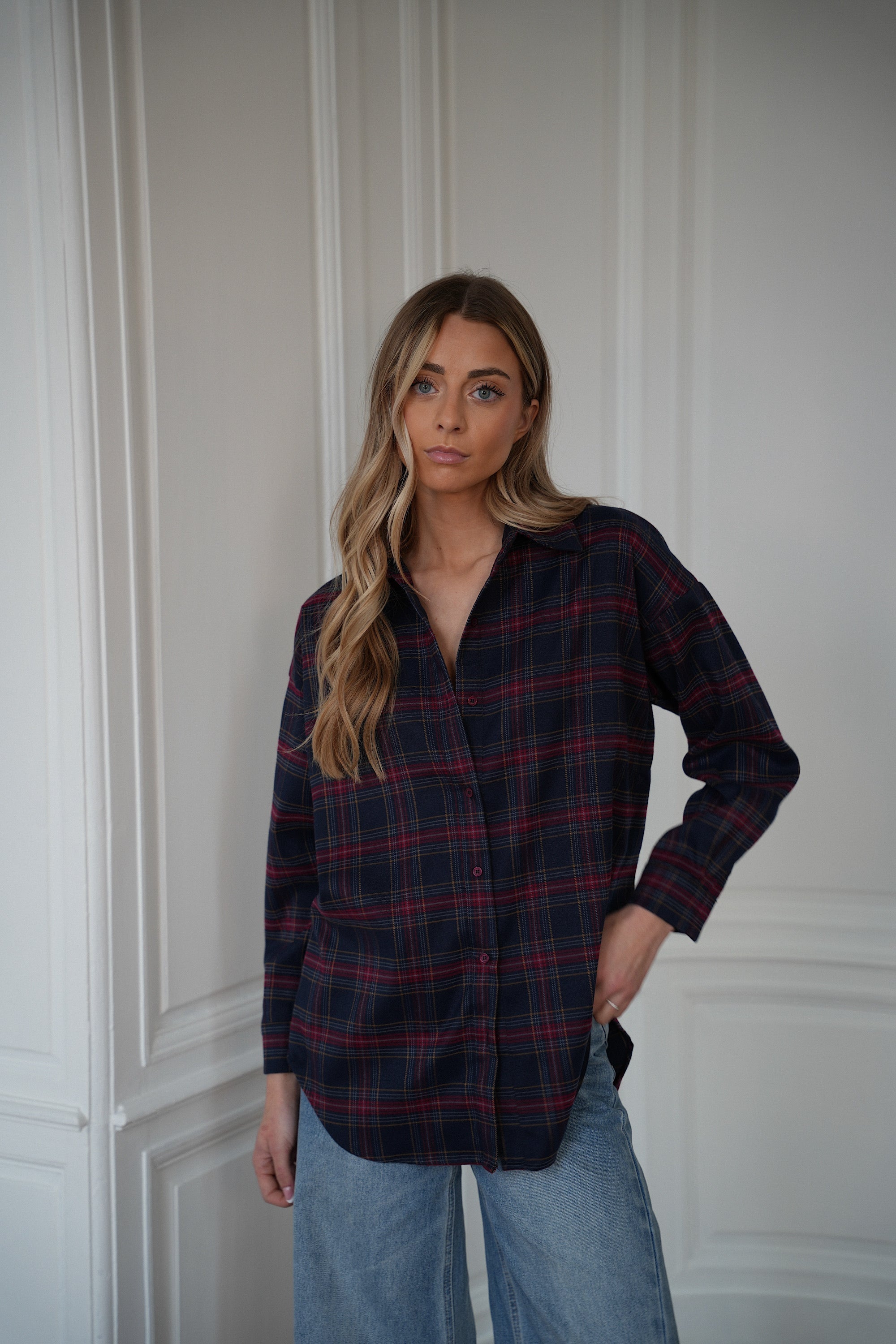 Amanda Burgundy - Checked Shirt