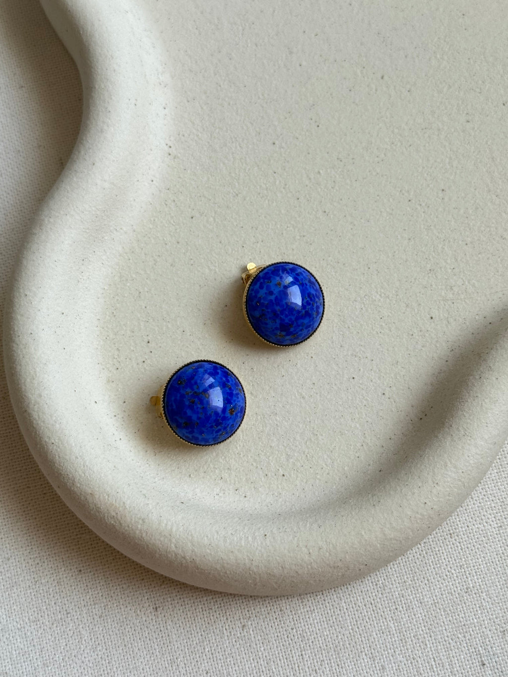 Vintage Earrings - Blue Glass Paste Cabochons
