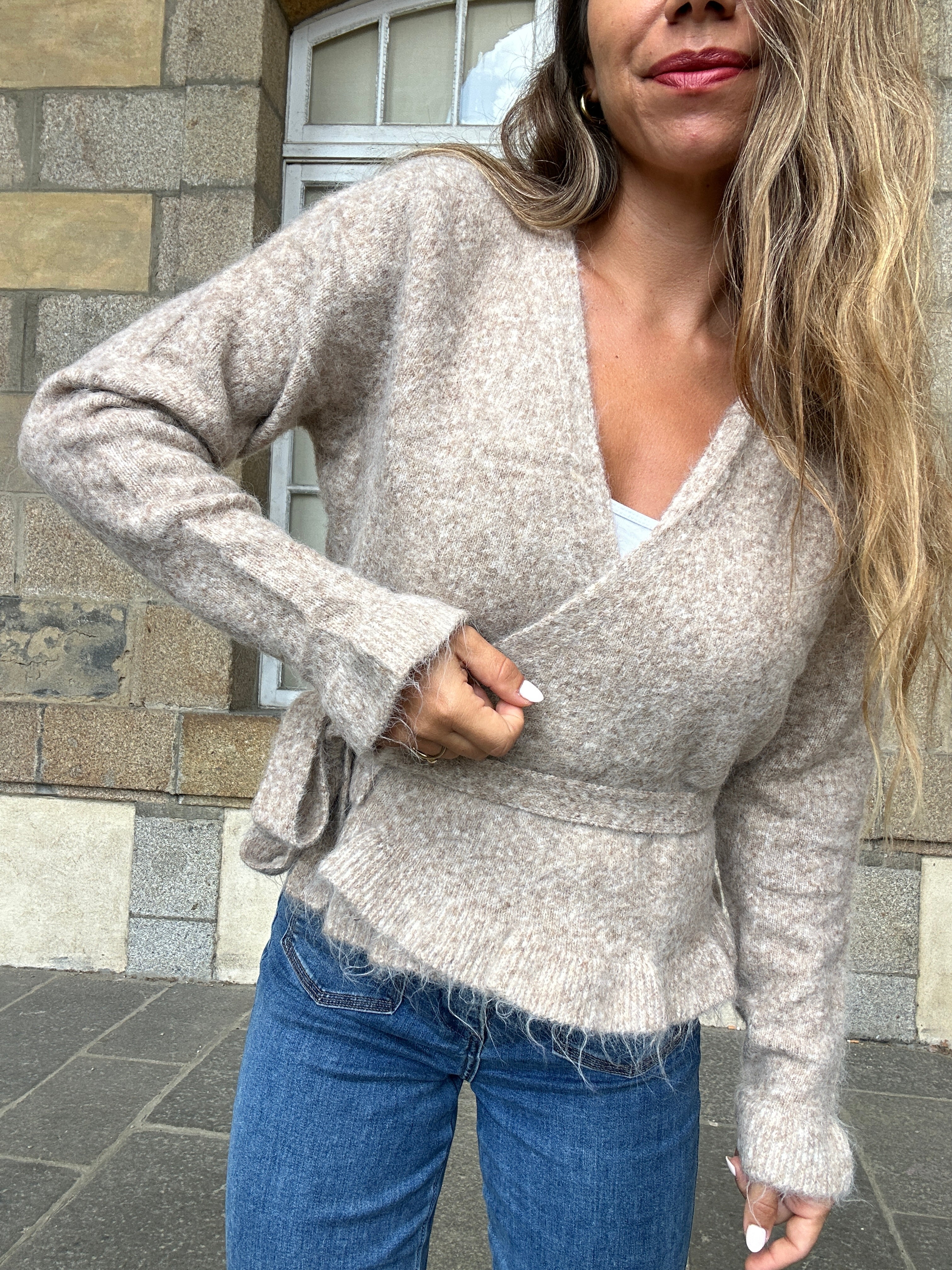 Cardigan à noeud Helena taupe