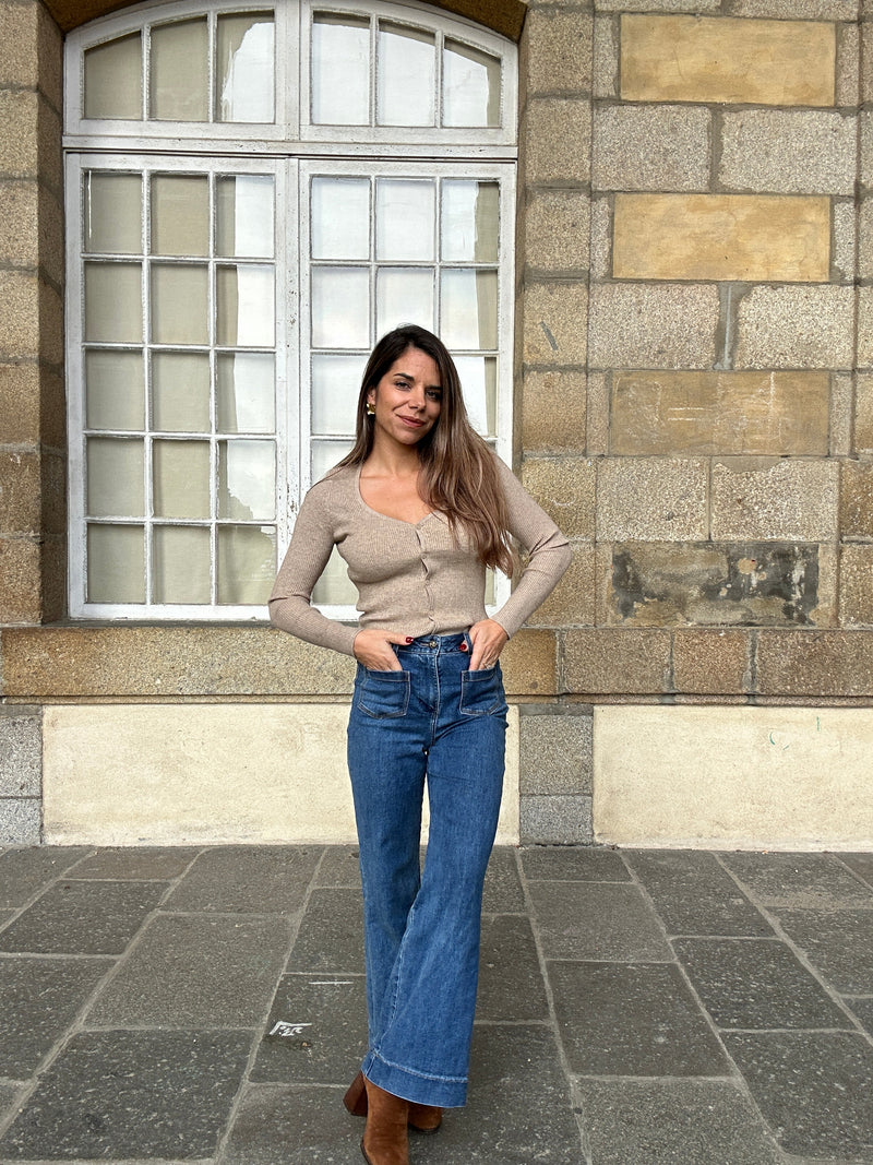 Cardigan Fin Louise Taupe