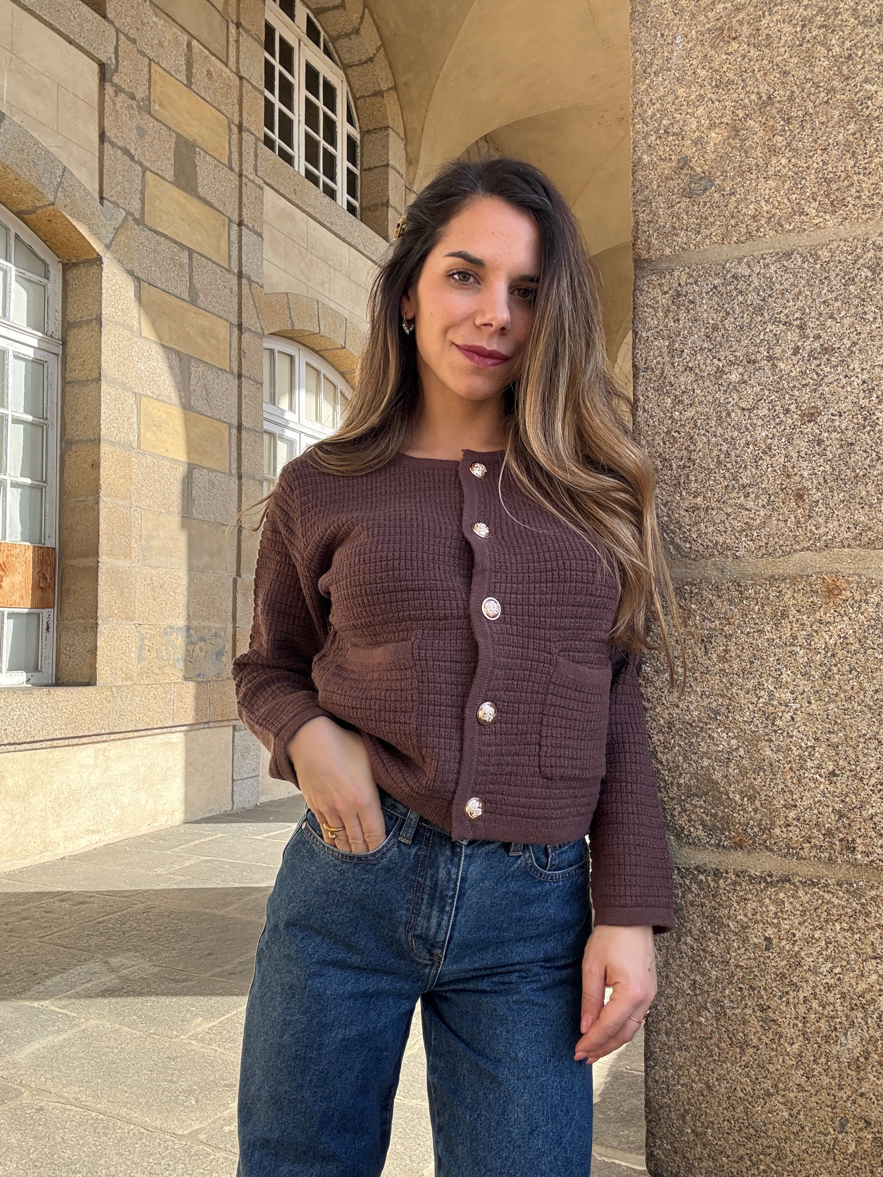 Giulia chunky knit cardigan in chocolate