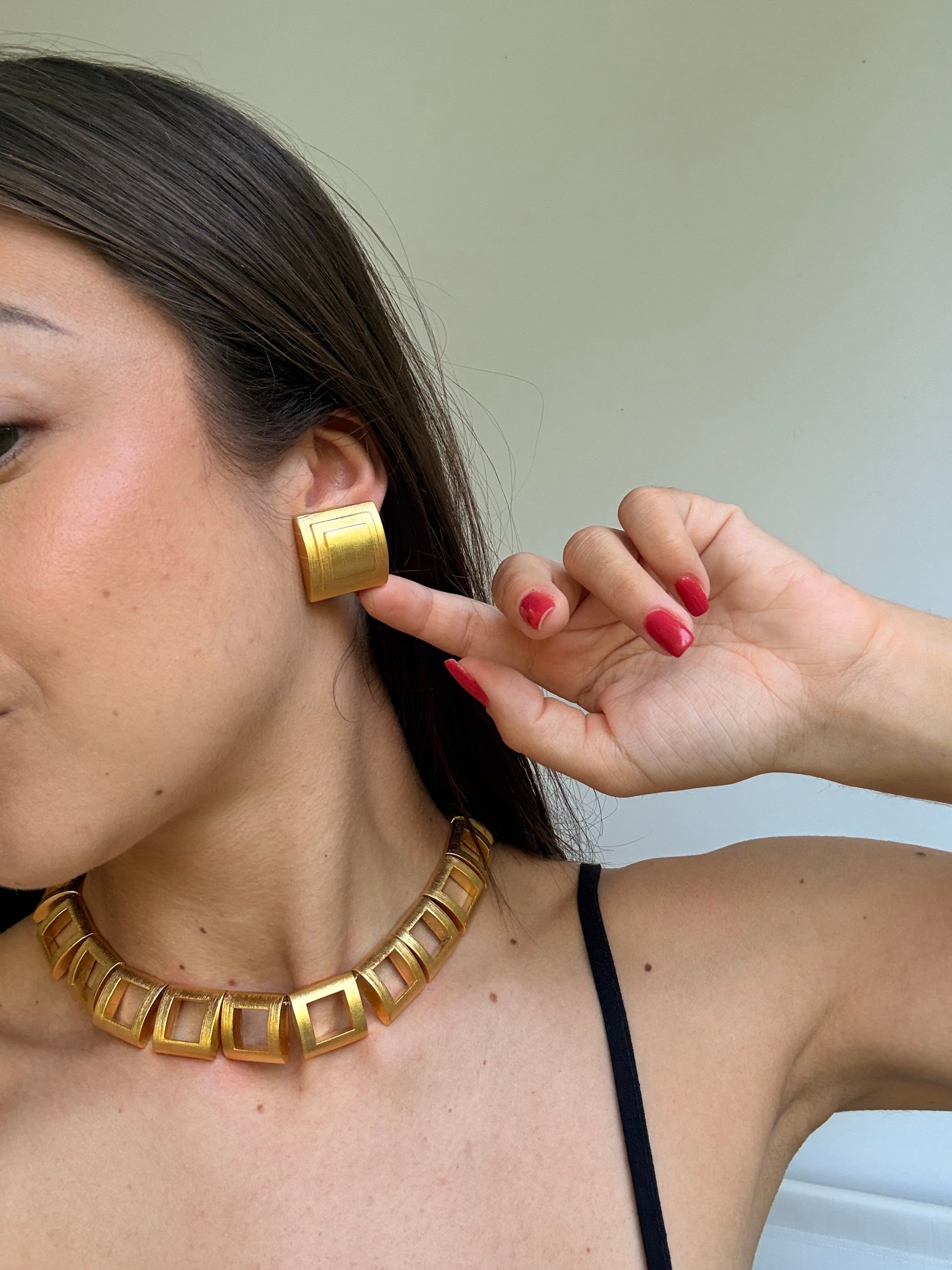 Boucles D’Oreilles Helena Rubinstein Vintage - Carrées Dorées