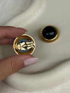 Nina Ricci - Vintage Earrings - Round And Black Cabochons