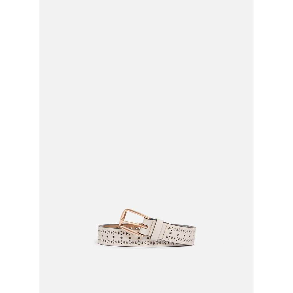 25mm Smooth Openwork Leather Belt - Ivory