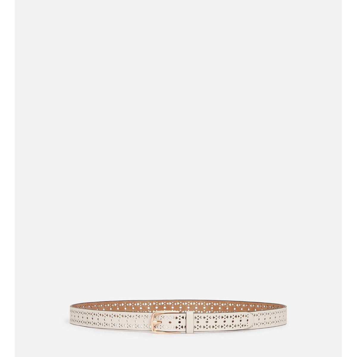 25mm Smooth Openwork Leather Belt - Ivory