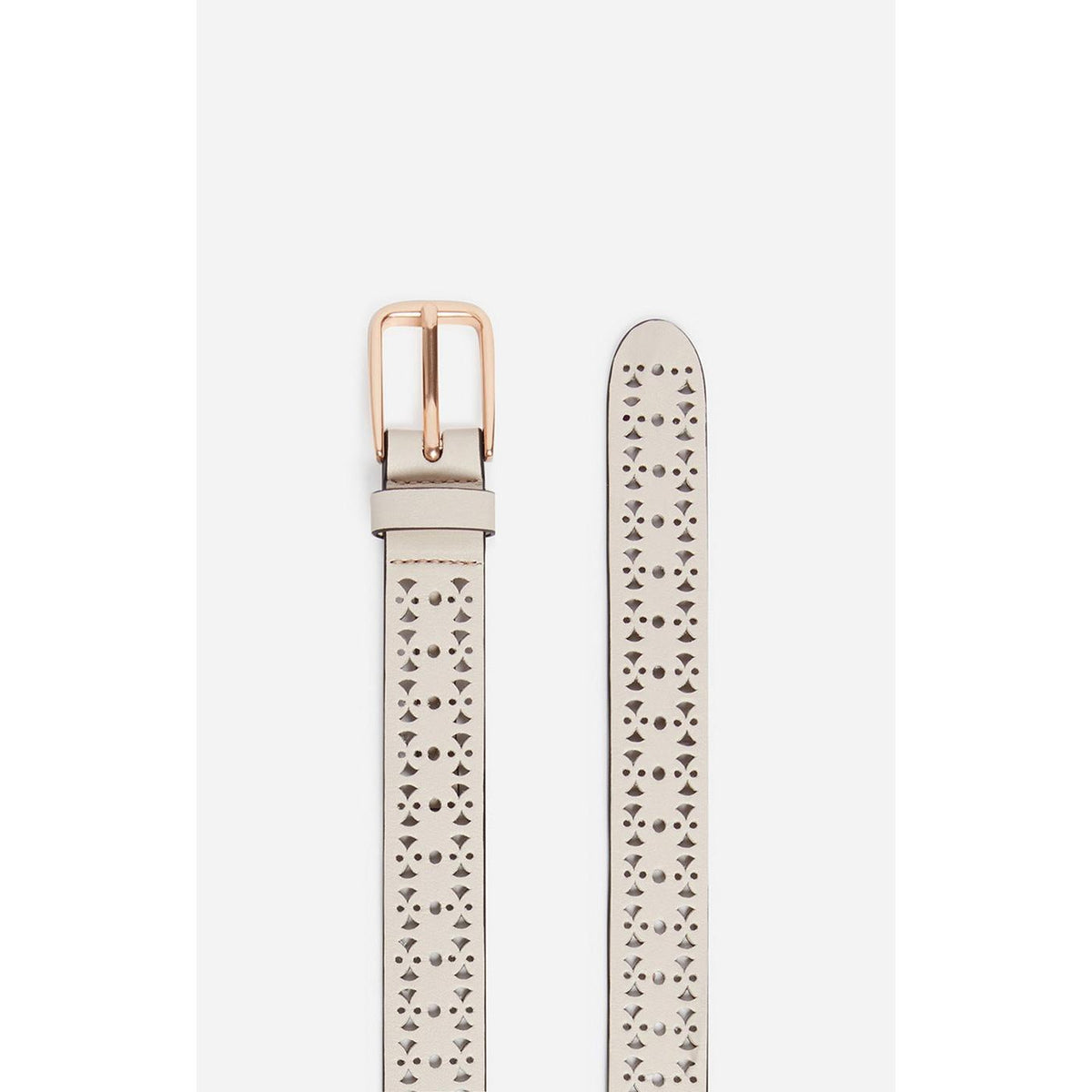 25mm Smooth Openwork Leather Belt - Ivory