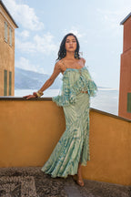 Gonna asimmetrica in chiffon con stampa – Verde
