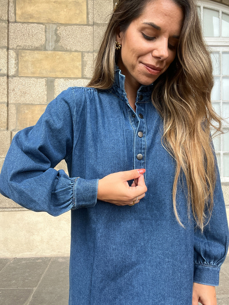 Robe En Jean Céleste À Manches Longues
