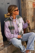 Léa Lilac Check Sleeveless Jacket