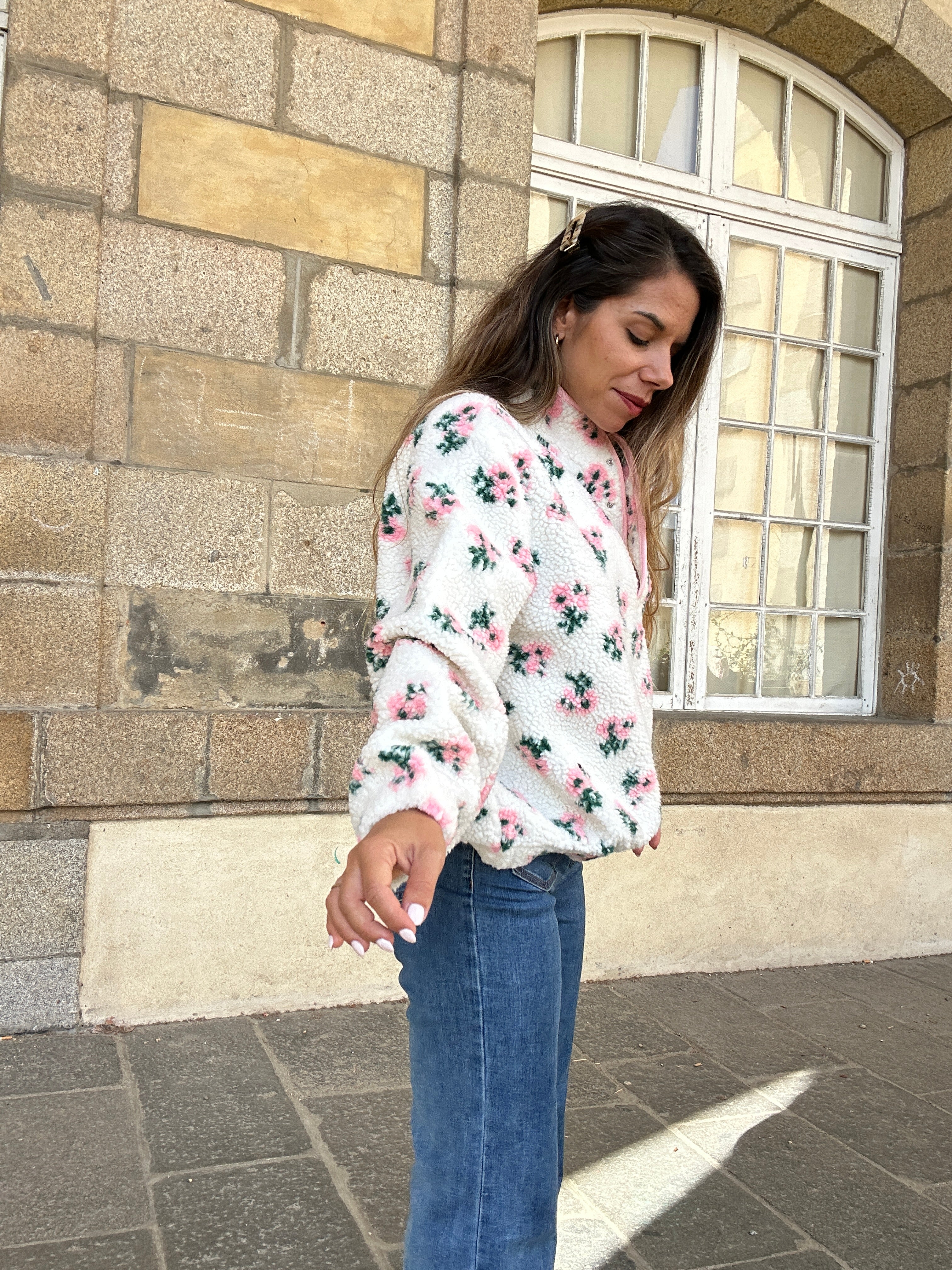 Veste moumoute fleurie Lisa