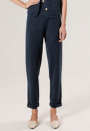 Pantalon Droit Revers - Bleu Denim - Femme