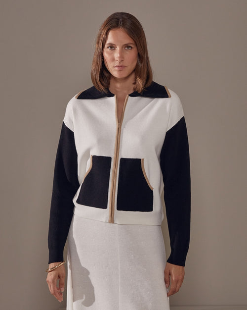 Chaqueta tricolor cuello ancho - Blanco - Mujer