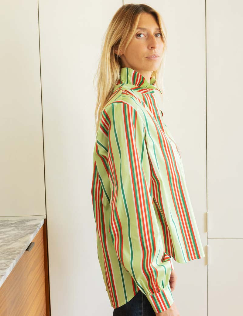 Chemise Verte À Rayures Multi Gustava