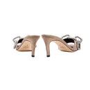 Catena Taupe High-Heel Sandals with antique silver chain embroidery, showcasing the elegant back view.